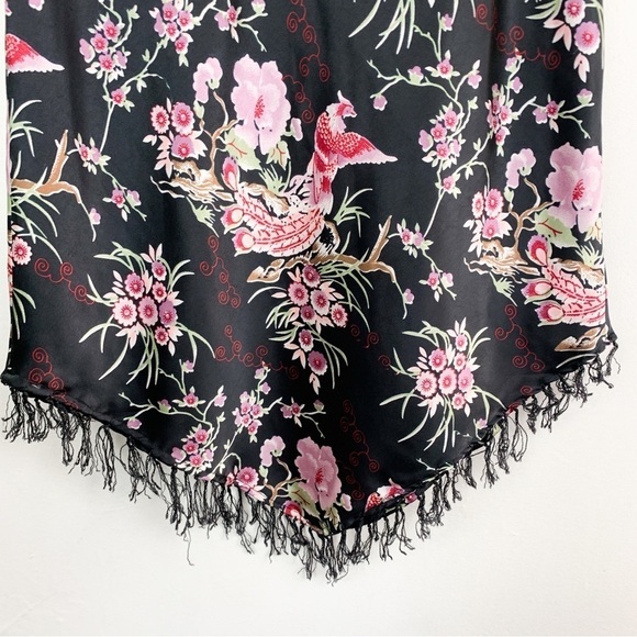 Vintage 90s Chinoiserie Floral Print Satin Fringe Midi Skirt Sz M - Picture 6 of 6